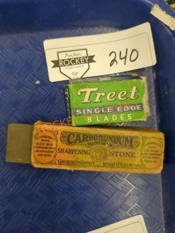 Vintage treet blade box and carborundum