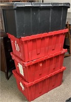 (4) Large Plastic Bins w/Closing Lid Tops See