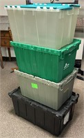 (4) Large Plastic Bins w/Closing Lid Tops See