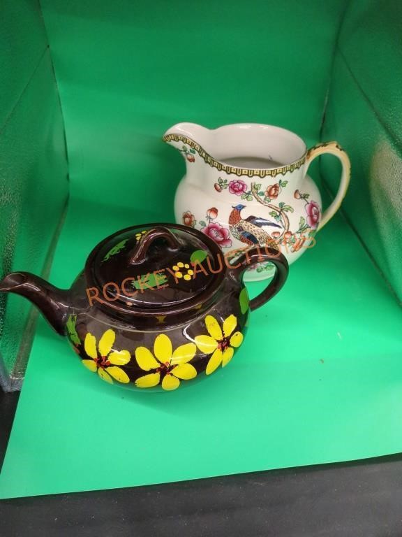 Vintage art pottery teapot and whieldon pitcher
