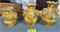 11 - SET OF 3 RUSTIC URNS (G1)