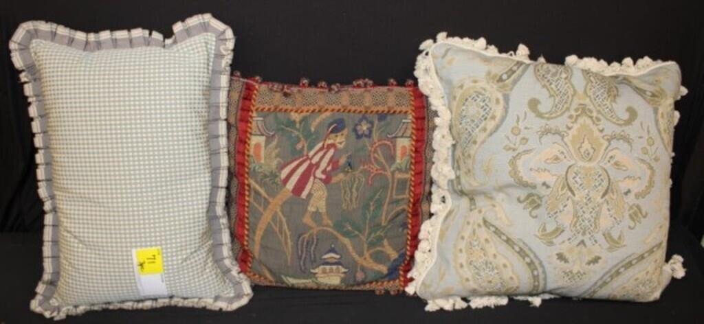 3pc Decorative Pillows; stitched monkey