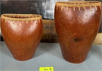 11 - LOT OF 2 TERRACOTTA VASES W/ WOVEN TOPS (G3)