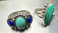(2) Vintage Sterling Gemstone Rings See Photos