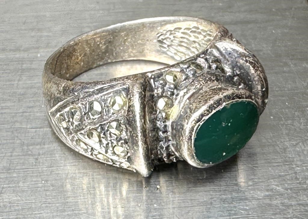 Victorian Sterling Heavy Gemstone Ring See Photos