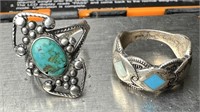 (2) Vintage Turquois Sterling Rings See Photos