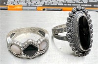 (2) Vintage Onyx Sterling Rings See Photos for