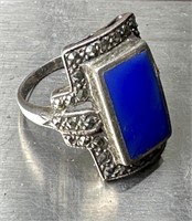 Vintage Sterling Large Blue Gemstone Ring See