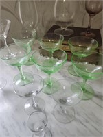 Stemware, mid-century set/ 6 green glasses