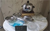 Mid century ice bucket, stainless butter dishes