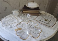 Gold and glass dishes, white and gold dishes