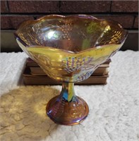 Carnival glass stemmed bowl, amber