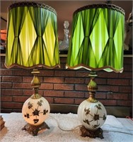 Mid century lamps, pair with shades, works