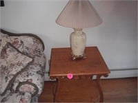 Ornate Wood Table 24 Inches x 24 Inches w/Lamp