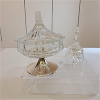 Vintage Crystal Pedestal Candy Dish & Bell
