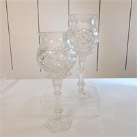 Pair of 12.75" Diamond Cut Glass Candle Holders
