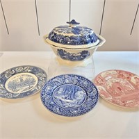 Vintage England Pottery Soup Toureen & Plates Lot