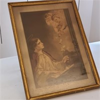 vintage Lady and Cherub gold framed art