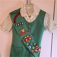 Vintage Girl Scout Uniform, Sash, Patches & Pins