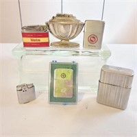 5 Vintage Lighters and metal Cigarette case