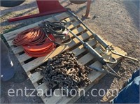 JUMPER CABLES, 2 DRUM PUMPS, LOG CHAINS,