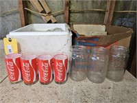 Coca-Cola glasses and Mason jars and vases