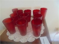 11 Red Tumblers, blown glass