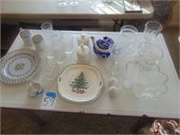 Assorted glassware, S & P, butter dish