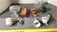 Glassware, carnival, hand painted, misc.