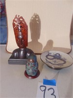 3 Oriental pieces w incense burner