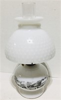 15” Antique Milk Glass Oil Lamp w/Eagle Burner