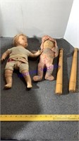 Old dolls & toy wood bats
