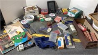 Box of misc. advertising, trinkets, supplies, etc