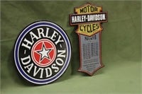 (2) Harley Davidson Signs Approx 10"x18",&14"x14"