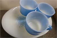 Fire King snack dishes - 4 plates, 3 cups