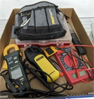 TRAY OF TOOLS, TOOLBAG, ELECTRONIC TESTERS