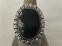 German Silver Moss Agate Ring