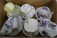 7 cups and saucer sets - many English