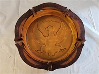 Vintage Amber Indiana Glass Eagle Shield Ashtray