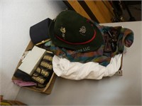 2 boxes vintage purses, dresses, bowties, and hat