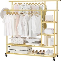 UDEAR Double Rods Garment Rack with Wheels