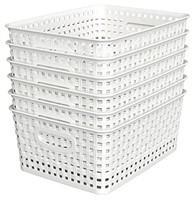 Woven Plastic Storage Baskets, 4 Pack White Weave