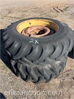 SET OF 14.9-28 TIRES W/ 8 HOLE RIMS & WEIGHTS