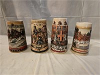 3 Budweiser and 1 Miller Beer Collector's Steins