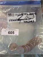 12 ASSORTED DATE KENNEDY HALF DOLLARS