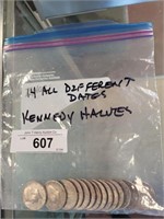 14 DIFFERENT DATE KENNEDY HALVES DOLLARS