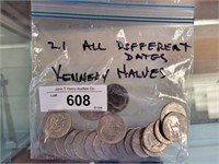 21 ASSORTED DATE KENNEDY HALVES DOLLARS