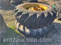 SET OF 20.8-38 TIRES, RIMS & HEAVY OFFSET CAST