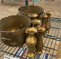 Vintage commodore brass pots and vases