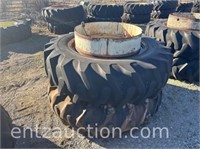 SET OF 18.4-38 TIRES & SNAP ON DUALS, NO HARDWARE